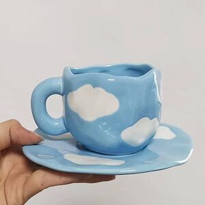 Blue Cloud Ceramic Cup and Saucer Set 250ml perfect for gift NEW cute ☺️